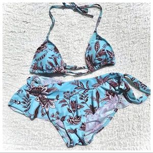 VTG 2Pc Bikini String Top Ruffle Sash Bottoms